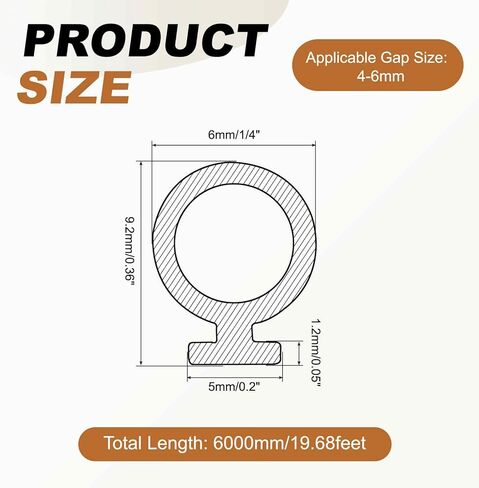 Kerf Weather Stripping Seal Strip (19.68ft x 1/4") - Bulb Bubble Noise Reduction Rubber Flange Window Weatherstrip Seal for Door Frame Windows Card Slot, Black in Saudi Arabia