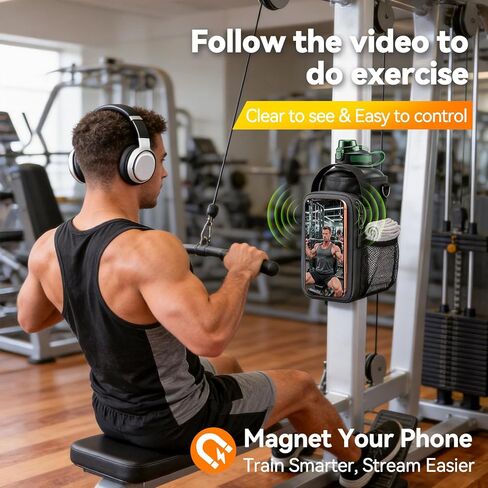 RIBOTS Magnetic Gym Bottle Bag: Dual-Sided Magnetic Gym Bag with Front Phone Mount - N52 Magnet Gym Bottle Bag Fits 21-64oz Bottles - Waterproof Fabric Adjustable Strap for Gym Lovers Workout Walking in Saudi Arabia