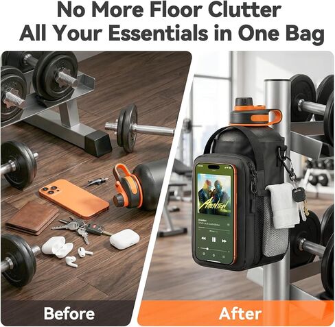 RIBOTS Magnetic Gym Bottle Bag: Dual-Sided Magnetic Gym Bag with Front Phone Mount - N52 Magnet Gym Bottle Bag Fits 21-64oz Bottles - Waterproof Fabric Adjustable Strap for Gym Lovers Workout Walking in Saudi Arabia