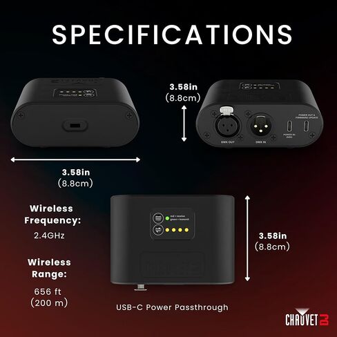 CHAUVET DJ – D-Fi Hub 2 Wireless DMX Transmitter Receiver | Long-Range D-Fi Control for Unlimited Fixtures, ILS Command Compatible, USB-C Power Output, Compact Stage Lighting Controller in Saudi Arabia