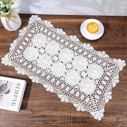Lace Table Runner 15x28 Inch Rectangular Cotton Handmade Crochet Lace Table Runner Doilies Dresser Scarves Handmade Crochet Floral Placemats Crochets Doilies for Tables in Saudi Arabia