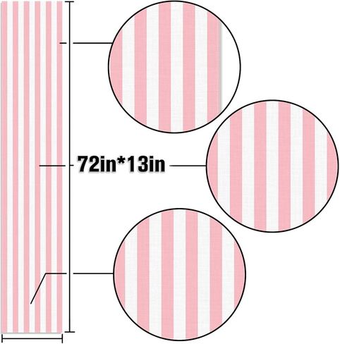 Pink and White Vertical Striped Table Runner Light Pink Birthday Party Decoration Baby Shower Dining Room Home Kitchen Table Decor (Pink, 13" x 72") in Saudi Arabia
