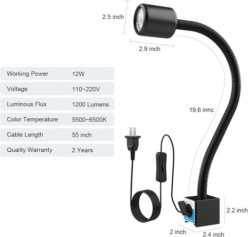 LED Machine Light with Strong Magnetic Base and Flexible Gooseneck for Lathe and Drill Press, 1200 Lumens, 12W 120V in Saudi Arabia