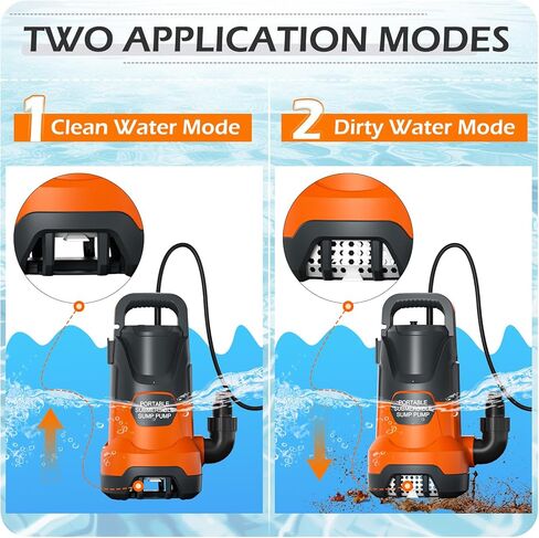 مضخة مستنقع 1 حصان مضخة تصريف مياه غاطسة نظيفة/قذرة 4500 جيجا في الساعة، مضخات كهربائية محمولة لنقل المياه لحمام السباحة، الطابق السفلي، الحديقة، المنتجعات الصحية، أحواض المياه الساخنة، ساحة الفيضانات، برتقالي in Kuwait