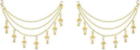 Efulgenz Indian Bollywood Jewelry حلق متدلي مطلي بالذهب مع شرابات Jhumka ذات طبقات لدعم الأذن، إكسسوارات شعر، نحاس، غير معروف in Kuwait
