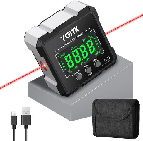 Magnetic Digital Angle Finder USB Charging Digital Level Box, Mini Protractor Angle Gauge Meter IP54 Waterproof Inclinometer Level Measuring Tool for Building (Laser Level Class 2, Output<5mW) in Saudi Arabia