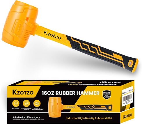 مطرقة مطرقة مطاطية 16oz، مقبض من الألياف الزجاجية، مطرقة مطاطية للأرضيات، أوتاد الخيمة، الأعمال الخشبية، التخييم، مهام النفخ الناعمة دون ضرر، مطرقة مطاطية غير ملحومة مطورة 2025 (أصفر) (16oz) in Kuwait