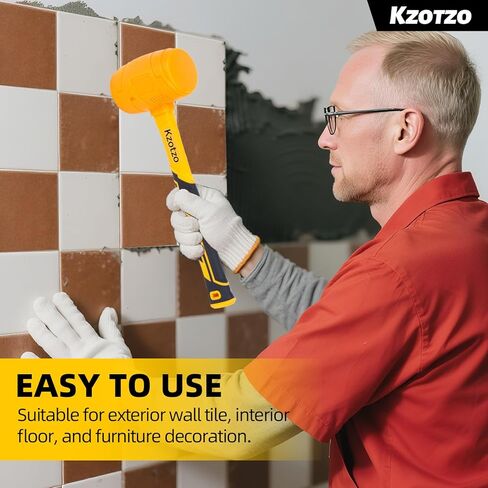 مطرقة مطرقة مطاطية 16oz، مقبض من الألياف الزجاجية، مطرقة مطاطية للأرضيات، أوتاد الخيمة، الأعمال الخشبية، التخييم، مهام النفخ الناعمة دون ضرر، مطرقة مطاطية غير ملحومة مطورة 2025 (أصفر) (16oz) in Kuwait