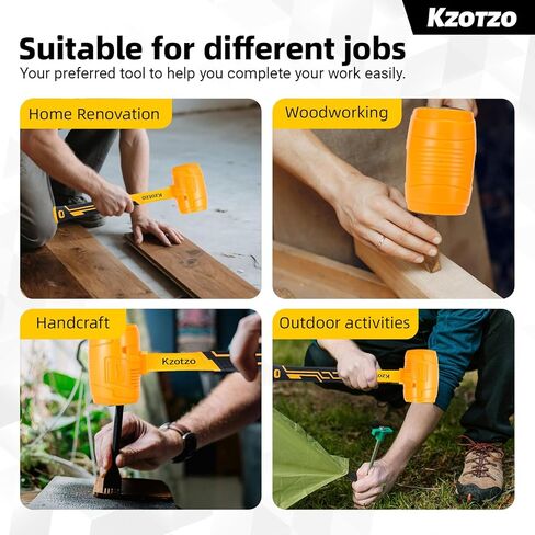 مطرقة مطرقة مطاطية 16oz، مقبض من الألياف الزجاجية، مطرقة مطاطية للأرضيات، أوتاد الخيمة، الأعمال الخشبية، التخييم، مهام النفخ الناعمة دون ضرر، مطرقة مطاطية غير ملحومة مطورة 2025 (أصفر) (16oz) in Kuwait