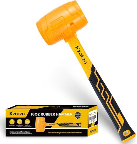 مطرقة مطرقة مطاطية 16oz، مقبض من الألياف الزجاجية، مطرقة مطاطية للأرضيات، أوتاد الخيمة، الأعمال الخشبية، التخييم، مهام النفخ الناعمة دون ضرر، مطرقة مطاطية غير ملحومة مطورة 2025 (أصفر) (16oz) in Kuwait