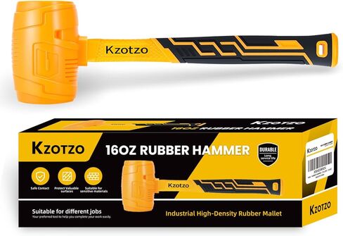 مطرقة مطرقة مطاطية 16oz، مقبض من الألياف الزجاجية، مطرقة مطاطية للأرضيات، أوتاد الخيمة، الأعمال الخشبية، التخييم، مهام النفخ الناعمة دون ضرر، مطرقة مطاطية غير ملحومة مطورة 2025 (أصفر) (16oz) in Kuwait