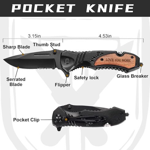 Gifts for Men Dad Him Fathers Day, Anniversary Birthday Gifts ideas for Boyfriend Husband, Engraved Pocket Knife, Wooden Handle Folding Knife with Wood Box, Unique Outdoor Camping Hunting Fishing Tool in Saudi Arabia
