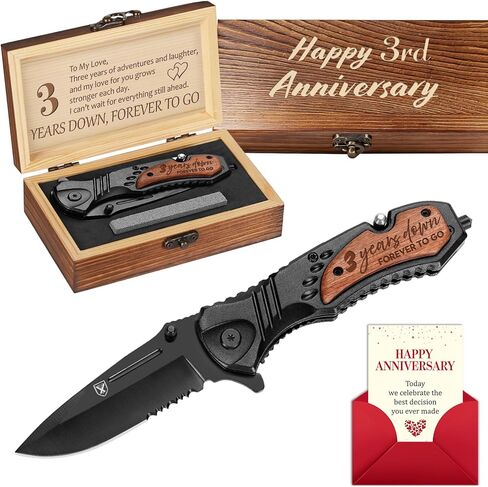 Gifts for Men Dad Him Fathers Day, Anniversary Birthday Gifts ideas for Boyfriend Husband, Engraved Pocket Knife, Wooden Handle Folding Knife with Wood Box, Unique Outdoor Camping Hunting Fishing Tool in Saudi Arabia
