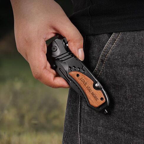 Gifts for Men Dad Him Fathers Day, Anniversary Birthday Gifts ideas for Boyfriend Husband, Engraved Pocket Knife, Wooden Handle Folding Knife with Wood Box, Unique Outdoor Camping Hunting Fishing Tool in Saudi Arabia