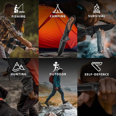 Gifts for Men Dad Him Fathers Day, Anniversary Birthday Gifts ideas for Boyfriend Husband, Engraved Pocket Knife, Wooden Handle Folding Knife with Wood Box, Unique Outdoor Camping Hunting Fishing Tool in Saudi Arabia