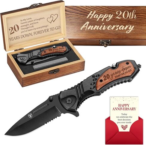Gifts for Men Dad Him Fathers Day, Anniversary Birthday Gifts ideas for Boyfriend Husband, Engraved Pocket Knife, Wooden Handle Folding Knife with Wood Box, Unique Outdoor Camping Hunting Fishing Tool in Saudi Arabia