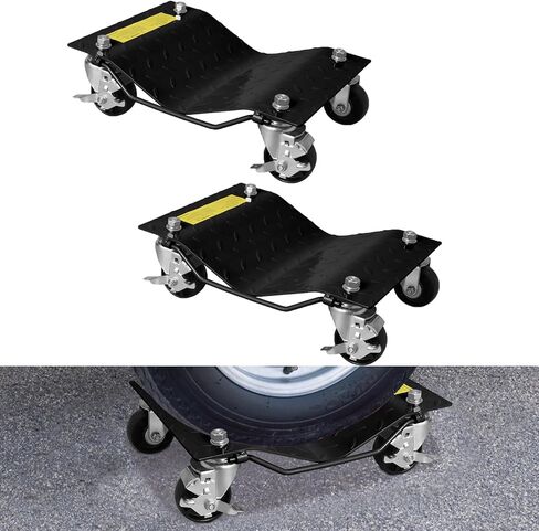 Black Car Dollies Set of 4 Heavy Duty,Car Wheel Dolly Set of 4 Large Wheels for Moving Cars, 3.5" Steel Casters, Anti-Slip Rails, Alloy Steel in Saudi Arabia