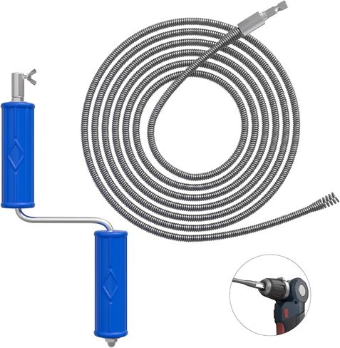 ثعبان الصرف، أوجير الصرف مع ملحق المثقاب، 16.4 قدم × 6 مم، ثعبان السباكة تغذية تلقائية مرنة لتصريف الشعر، مزيل انسداد للمطبخ، الحمام وحوض الدش in Kuwait