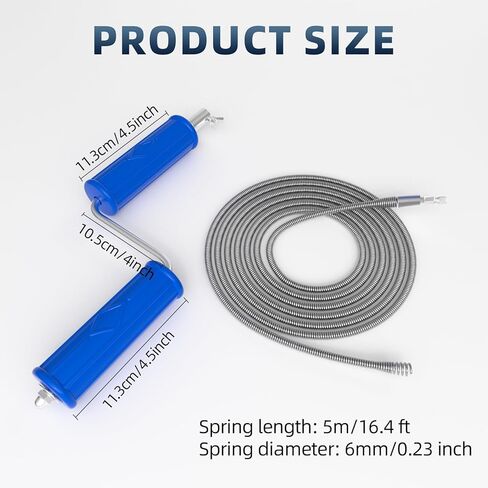 ثعبان الصرف، أوجير الصرف مع ملحق المثقاب، 16.4 قدم × 6 مم، ثعبان السباكة تغذية تلقائية مرنة لتصريف الشعر، مزيل انسداد للمطبخ، الحمام وحوض الدش in Kuwait