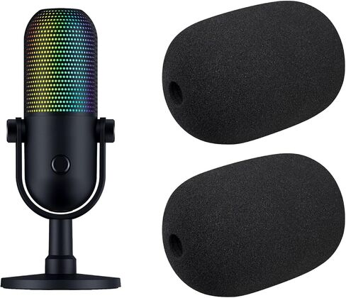 SOULWIT 2Pcs Microphones Pop Filter for Razer Seiren V3 Chroma RGB USB, Protective Mic Cover Windscreen Foam - Black in Saudi Arabia