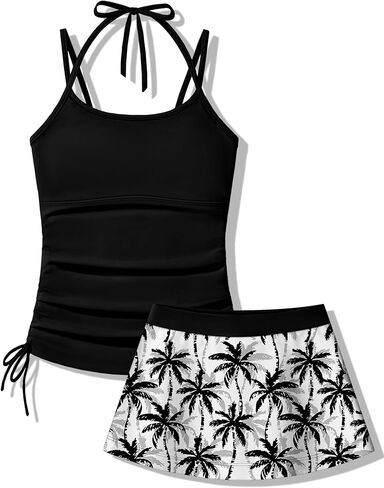 ملابس سباحة للفتيات مكونة من قطعتين من ملابس السباحة تانكيني مع تنورة مطبوعة برباط لعمر 7-18 سنة in Kuwait