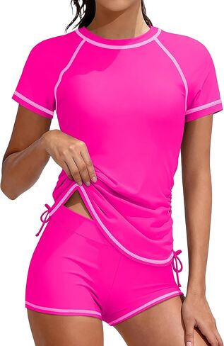 بدلة استحمام للفتيات من GEMLON مكونة من قطعتين ملابس سباحة بأكمام قصيرة مع شورت مطبوع عليه زهور للفتيات من عمر 7 إلى 16 صيفًا in Kuwait