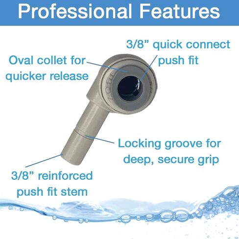 3/8" DUAL O-RING, Stem Elbows, Quick Connect, Push Fit Water Tube Fitting for RO Reverse Osmosis, Filters, Refrigerators, Ice Makers, and Coffee Brewers, Locking Clips, Compare to CI221208W (5-Pack) in Kuwait