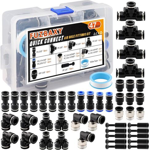 32PCS Push-to-Connect Fittings Kit - 1/2", 3/8", 1/4" NPT Thread Quick Connect Air Fittings for Pneumatic Tools, Air Brake Systems, Industrial Manufacturing & Automotive Repair in Kuwait