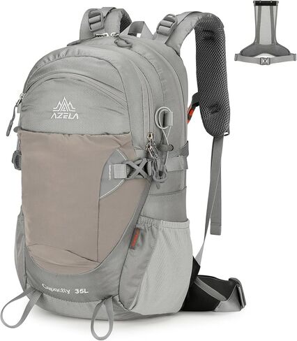 35L Hiking Backpack Detachable Frame Backpack with Rain Cover Waterptoof Travel Backpack for Women Men Daypack for Camping (Gray) in Saudi Arabia