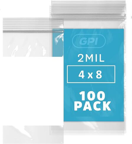 100 Count, 4" x 8" Zip Bags, 2 Mil Thick Clear Plastic Reclosable Zipper Lock Bags with Write-on White Block, with Resealable Zip Top Lock for Food Storage, Jewelry, Candy. in Saudi Arabia