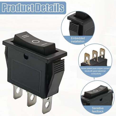 3 Pins 3 Position ON/Off/ON Black Rocker Switch AC15A/250V 20A/125V Fits Grinder, Motorhome, Popcorn, Machine, Filters, Heat Gun, etc. in Kuwait