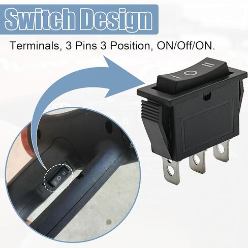 3 Pins 3 Position ON/Off/ON Black Rocker Switch AC15A/250V 20A/125V Fits Grinder, Motorhome, Popcorn, Machine, Filters, Heat Gun, etc. in Kuwait
