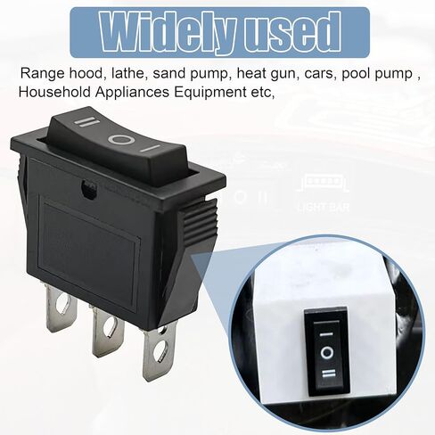 3 Pins 3 Position ON/Off/ON Black Rocker Switch AC15A/250V 20A/125V Fits Grinder, Motorhome, Popcorn, Machine, Filters, Heat Gun, etc. in Kuwait