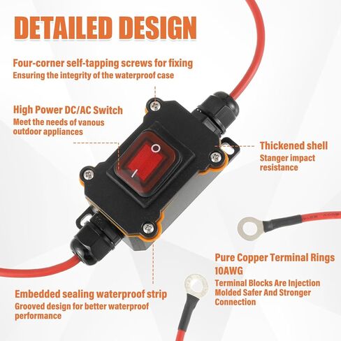 تيار مستمر 12 فولت - 24 فولت مفتاح مضمن مقاوم للماء IP65 DPST ثنائي الجانب 10AWG مفاتيح الأسلاك 25A مفتاح الطاقة المضمن للدراجات النارية والسيارات والأجهزة الكهربائية الخارجية وتشغيل/إيقاف التشغيل in Kuwait
