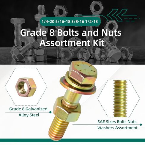 772 Pcs Grade 8 Bolt and Nuts Assortment Kit, Heavy Duty Hex Screws Bolts Nuts Kit, SAE Sizes 1/4-20 5/16-18 3/8-16 1/2-13 in Saudi Arabia