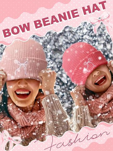 3 Pcs Christmas Pink Bow Beanie Hats Women Coquette Aesthetic Beanie Gifts Bulk Christmas Y2k Gifts Accessories(Black, White, Pink,Embroidery) in Kuwait