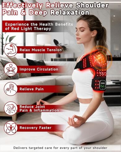 العلاج بالضوء الأحمر اللاسلكي للكتف مع تدليك الاهتزاز، مدلك وسادة الكتف الساخنة القابلة لإعادة الشحن بقدرة 5000 مللي أمبير في الساعة، 660 نانومتر و850 نانومتر بالقرب من العلاج بالأشعة تحت الحمراء لتخفيف آلام المفاصل (أسود) in Kuwait