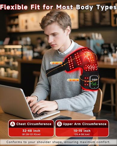 العلاج بالضوء الأحمر اللاسلكي للكتف مع تدليك الاهتزاز، مدلك وسادة الكتف الساخنة القابلة لإعادة الشحن بقدرة 5000 مللي أمبير في الساعة، 660 نانومتر و850 نانومتر بالقرب من العلاج بالأشعة تحت الحمراء لتخفيف آلام المفاصل (أسود) in Kuwait