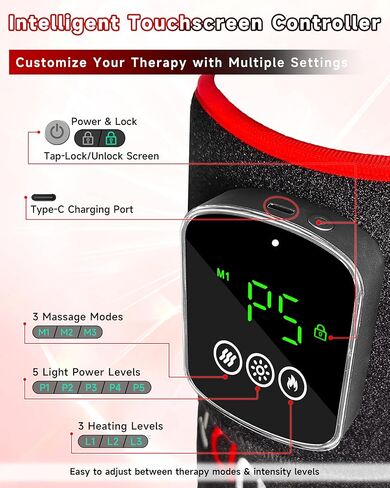 العلاج بالضوء الأحمر اللاسلكي للكتف مع تدليك الاهتزاز، مدلك وسادة الكتف الساخنة القابلة لإعادة الشحن بقدرة 5000 مللي أمبير في الساعة، 660 نانومتر و850 نانومتر بالقرب من العلاج بالأشعة تحت الحمراء لتخفيف آلام المفاصل (أسود) in Kuwait
