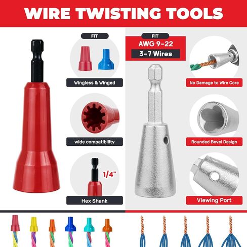 6 قطع أداة تويستر سلكية للحفر مع سلسلة مفاتيح حامل لقم، أداة تويست سلكية للحفر مع ساق سداسية 1/4 بوصة - أدوات كهربائية احترافية للف موصل سلك 9-22 AWG in Kuwait