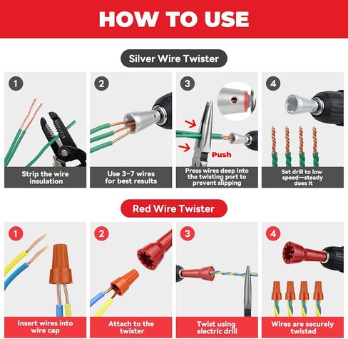 6 قطع أداة تويستر سلكية للحفر مع سلسلة مفاتيح حامل لقم، أداة تويست سلكية للحفر مع ساق سداسية 1/4 بوصة - أدوات كهربائية احترافية للف موصل سلك 9-22 AWG in Kuwait