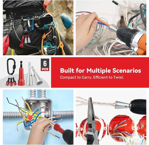 6 قطع أداة تويستر سلكية للحفر مع سلسلة مفاتيح حامل لقم، أداة تويست سلكية للحفر مع ساق سداسية 1/4 بوصة - أدوات كهربائية احترافية للف موصل سلك 9-22 AWG in Kuwait
