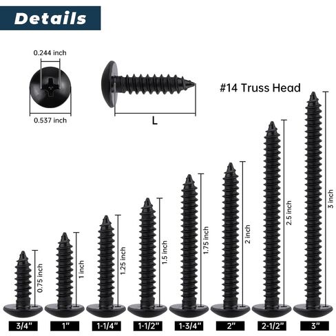45 حزمة #14 × 3/4 بوصة مسامير ذاتية اللولبة برأس تروس سوداء للخشب والمعدن، 304 من الفولاذ المقاوم للصدأ 18/8 - للاستخدام الداخلي/الخارجي مع لقمة فيليبس in Saudi Arabia
