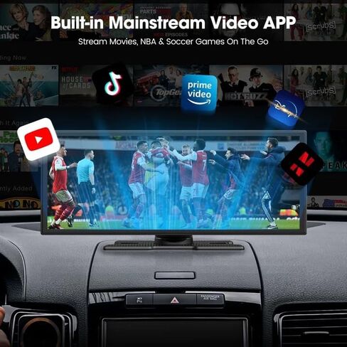 شاشة تشغيل لاسلكية LAMTTO مقاس 10.25 بوصة مع تطبيقات Netflix YouTube وكاميرا احتياطية مدمجة في صندوق الفيديو الترفيهي ومساعد صوتي لنظام iOS 10+ Android 11+ in Kuwait