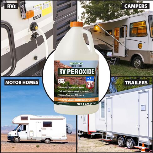 بيروكسيد الهيدروجين من Nature's Freedom RV، ينظف ويزيل الروائح الكريهة من خزانات RV الطازجة والرمادية والأسود، آمن لخطوط المياه والسباكة، ونقاء من الدرجة الغذائية، وقوة مركزة، 1 جالون in Kuwait