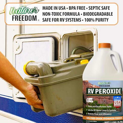 بيروكسيد الهيدروجين من Nature's Freedom RV، ينظف ويزيل الروائح الكريهة من خزانات RV الطازجة والرمادية والأسود، آمن لخطوط المياه والسباكة، ونقاء من الدرجة الغذائية، وقوة مركزة، 1 جالون in Kuwait