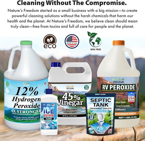 بيروكسيد الهيدروجين من Nature's Freedom RV، ينظف ويزيل الروائح الكريهة من خزانات RV الطازجة والرمادية والأسود، آمن لخطوط المياه والسباكة، ونقاء من الدرجة الغذائية، وقوة مركزة، 1 جالون in Kuwait