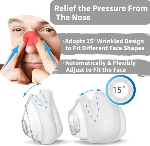 قناع CPAP للأنف، قناع نوم للأنف عالمي CPAP، لوازم CPAP قابلة لإعادة الاستخدام، أقنعة أنف وجه CPAP من السيليكون الناعمة والمثالية مع غطاء للرأس، مرفق/دوار، وسادة (M) in Kuwait