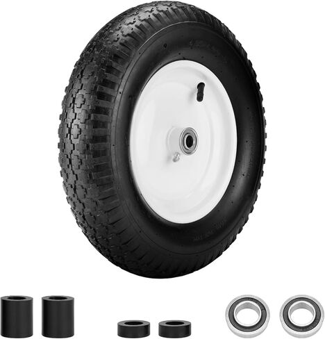 4.80/4.00-8" Air Filled Wheelbarrow Tire,Heavy-Duty Replacement Tire and Inner Tube Set with 3/4 & 5/8 Wheel Bearing and Spacer Kit included,Tubed Tires Non-Slip for Garden Cart Wagon (White) in Kuwait
