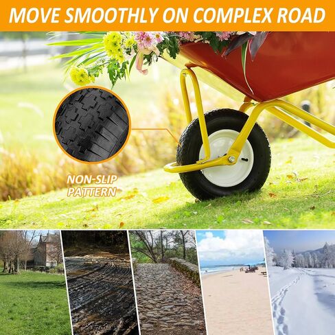 4.80/4.00-8" Air Filled Wheelbarrow Tire,Heavy-Duty Replacement Tire and Inner Tube Set with 3/4 & 5/8 Wheel Bearing and Spacer Kit included,Tubed Tires Non-Slip for Garden Cart Wagon (White) in Kuwait